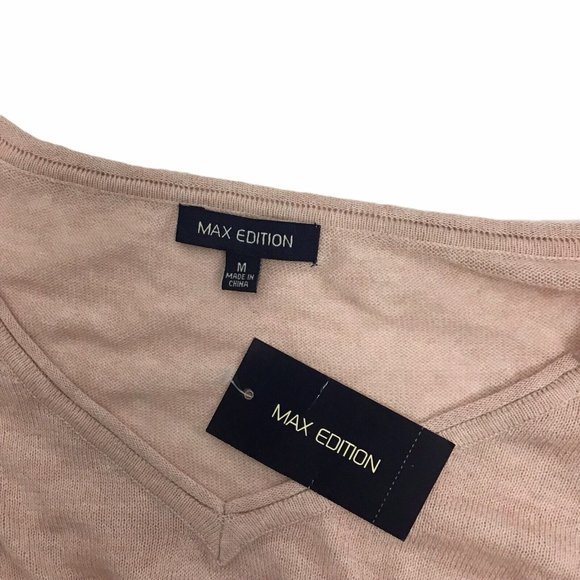 Max Edition Blush Pink V-neck Front Tie Long Sleeves Cozy Knit Women's Medium M - Picture 4 of 4